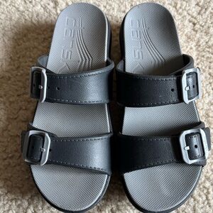 Dansko Black and Gray Women's Sandals